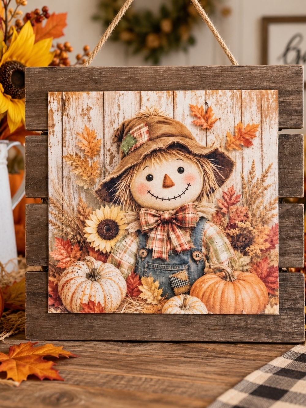 Rustic Orange Scarecrow Wall Sign - Fall Home Accent